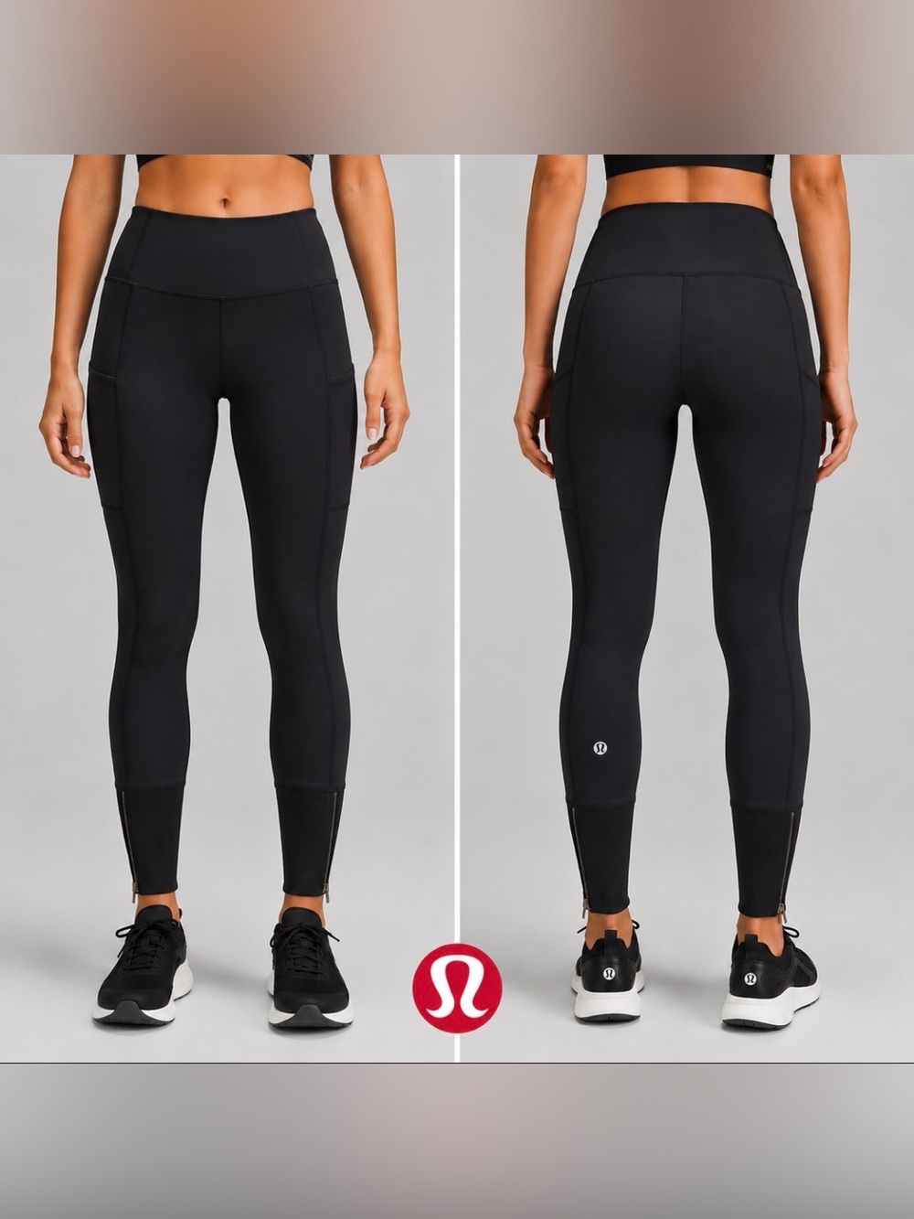 Lululemon Womens Black Leggings 4 High Rise Pockets Tapered Zip Ankle Athletic